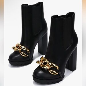 •CAPE ROBBIN• “GodZilla” Round Tow Lug Heel Booties - Black Gold // NIB